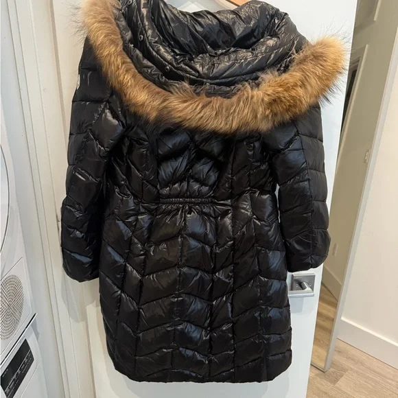 Moncler Black Puffer Coat with Fur Trim